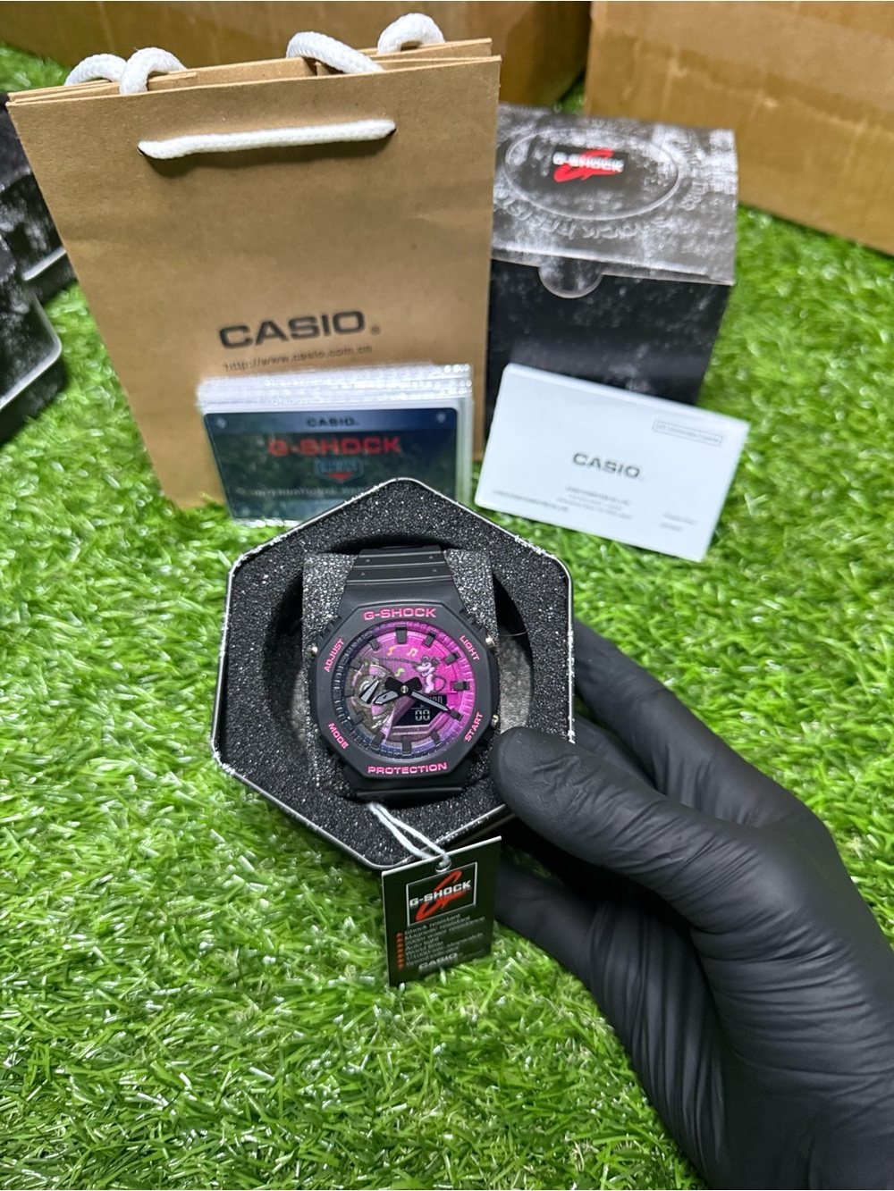 Casio G-Shock Black Watch with Pink Dial Accents
